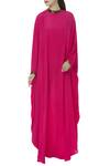 Buy_Huemn_Pink Silk Crepe Round Band Neck Kaftan Gown  _at_Aza_Fashions