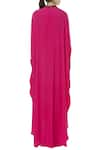 Shop_Huemn_Pink Silk Crepe Round Band Neck Kaftan Gown  _at_Aza_Fashions