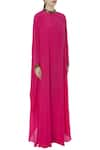 Huemn_Pink Silk Crepe Round Band Neck Kaftan Gown  _Online_at_Aza_Fashions