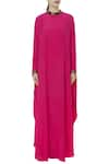 Buy_Huemn_Pink Silk Crepe Round Band Neck Kaftan Gown  _Online_at_Aza_Fashions