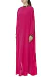 Shop_Huemn_Pink Silk Crepe Round Band Neck Kaftan Gown  _Online_at_Aza_Fashions