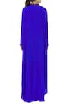 Shop_Huemn_Blue Silk Crepe Round Band Neck Kaftan Gown  _at_Aza_Fashions