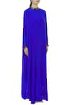 Huemn_Blue Silk Crepe Round Band Neck Kaftan Gown  _Online_at_Aza_Fashions