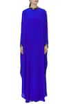 Buy_Huemn_Blue Silk Crepe Round Band Neck Kaftan Gown  _Online_at_Aza_Fashions