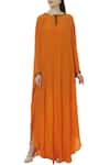 Buy_Huemn_Orange Silk Crepe Round Embellished Kaftan Gown  _at_Aza_Fashions