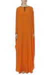 Buy_Huemn_Orange Silk Crepe Round Embellished Kaftan Gown _Online_at_Aza_Fashions