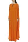 Shop_Huemn_Orange Silk Crepe Round Embellished Kaftan Gown _Online_at_Aza_Fashions