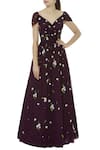 Buy_Huemn_Purple Soft Net V Neck Embroidered Maxi Dress  _at_Aza_Fashions