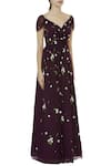 Huemn_Purple Soft Net V Neck Embroidered Maxi Dress  _Online_at_Aza_Fashions