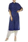 Buy_Nupur Kanoi_Blue Satin Bandhani Kurta With Dhoti Pants_at_Aza_Fashions