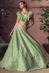 Buy_Anushree Reddy_Green Organza Ruffle Blouse With Embroidered Lehenga_at_Aza_Fashions