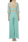 Shop Vandana Sethi Blue Net Chikankari Crop Top Palazzo Set at Aza Fashions Shop_Vandana Sethi_Blue Net Chikankari Crop Top Palazzo Set_at_Aza_Fashions