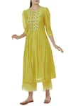 Buy_Desert Shine by Sulochana Jangir_Yellow Cotton Georgette Round Embroidered Kurta Set  _at_Aza_Fashions