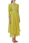 Desert Shine by Sulochana Jangir_Yellow Cotton Georgette Round Embroidered Kurta Set  _Online_at_Aza_Fashions