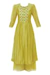 Buy_Desert Shine by Sulochana Jangir_Yellow Cotton Georgette Round Embroidered Kurta Set  _Online_at_Aza_Fashions