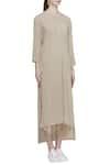 Urvashi Kaur_Beige Organic Cotton Shibori Dye Round Neck Tunic  _Online_at_Aza_Fashions