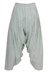 Urvashi Kaur_Green Organic Cotton Shibori Dye Cowl Draped Pants  _Online_at_Aza_Fashions