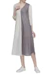 Buy_Urvashi Kaur_Grey Silk Linen V Neck And Midi Dress _at_Aza_Fashions