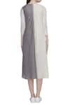 Shop_Urvashi Kaur_Grey Silk Linen V Neck And Midi Dress _at_Aza_Fashions