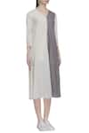 Urvashi Kaur_Grey Silk Linen V Neck And Midi Dress _Online_at_Aza_Fashions