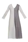 Buy_Urvashi Kaur_Grey Silk Linen V Neck And Midi Dress _Online_at_Aza_Fashions