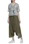 Buy_Urvashi Kaur_Green Organic Cotton Block Print Draped Pants  _at_Aza_Fashions