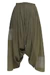 Shop_Urvashi Kaur_Green Organic Cotton Block Print Draped Pants  _at_Aza_Fashions