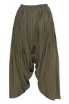 Urvashi Kaur_Green Organic Cotton Block Print Draped Pants  _Online_at_Aza_Fashions