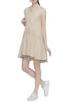 Buy_Urvashi Kaur_Beige Fine Voil Shibori Dye V Neck Short Dress _at_Aza_Fashions