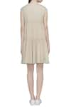 Shop_Urvashi Kaur_Beige Fine Voil Shibori Dye V Neck Short Dress _at_Aza_Fashions