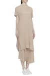 Urvashi Kaur_Beige Viscose Cotton Round Neck High Low Tunic  _Online_at_Aza_Fashions