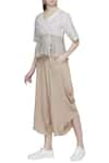 Buy_Urvashi Kaur_Beige Viscose Cotton Draped Asymmetric Hem Pants  _at_Aza_Fashions