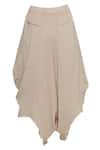 Urvashi Kaur_Beige Viscose Cotton Draped Asymmetric Hem Pants  _Online_at_Aza_Fashions