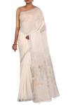 Buy_Adara Khan_White Pure Linen Saree Wiith Running Blouse_at_Aza_Fashions