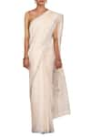 Adara Khan_White Pure Linen Saree Wiith Running Blouse_Online_at_Aza_Fashions