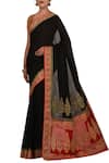 Buy_Nazaakat by Samara Singh_Black Banarasi Cotton Georgette Silk Pure Saree_at_Aza_Fashions