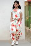 Buy_Free Sparrow_Off White Printed Dhoti Style Skirt With Top For Girls_at_Aza_Fashions