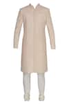 Buy_Vanshik_Peach Silk Embroidered Sherwani Set _Online_at_Aza_Fashions