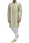 Buy_Vanshik_Green Brocade Sherwani Set_at_Aza_Fashions
