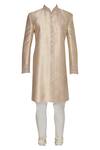 Buy_Vanshik_Peach Brocade Sherwani Set_Online_at_Aza_Fashions