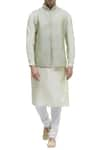 Buy_Vanshik_Green Matka Silk Embroidered Nehru Jacket And Kurta Set _at_Aza_Fashions