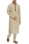 Buy_Ekam By Manish_Beige Cotton Mandarin Collar Kurta Set  _at_Aza_Fashions