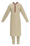 Ekam By Manish_Beige Cotton Mandarin Collar Kurta Set  _Online_at_Aza_Fashions