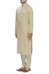 Ekam By Manish_Beige Cotton Mandarin Collar Kurta Set  _Online_at_Aza_Fashions