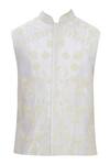 Buy_Ekam By Manish_Off White Raw Silk Floral Embroidered Bundi Jacket_Online_at_Aza_Fashions
