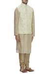 Ekam By Manish_Cream Raw Silk Thread Embroidery Bundi Jacket  _Online_at_Aza_Fashions