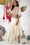 Reynu Taandon_Off White Silk Chanderi Layered Skirt_Online_at_Aza_Fashions