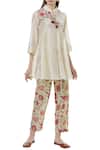 Buy_Neeta Bhargava_Off White Cotton Silk Mandarin Collar Embroidered Tunic _at_Aza_Fashions