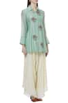 Neeta Bhargava_Green Cotton Silk Shirt Stand Fall Collarinner Round Embroidered Tunic _Online_at_Aza_Fashions