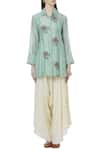 Buy_Neeta Bhargava_Green Cotton Silk Shirt Stand Fall Collarinner Round Embroidered Tunic _Online_at_Aza_Fashions